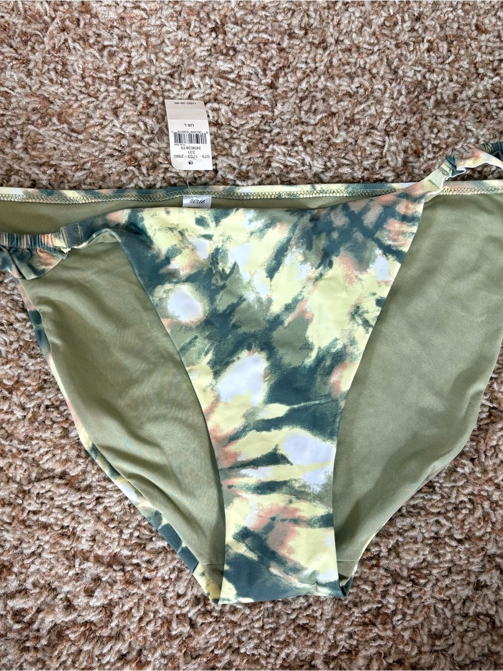NWT aerie size large green & yellow tie dye bikini bottoms
